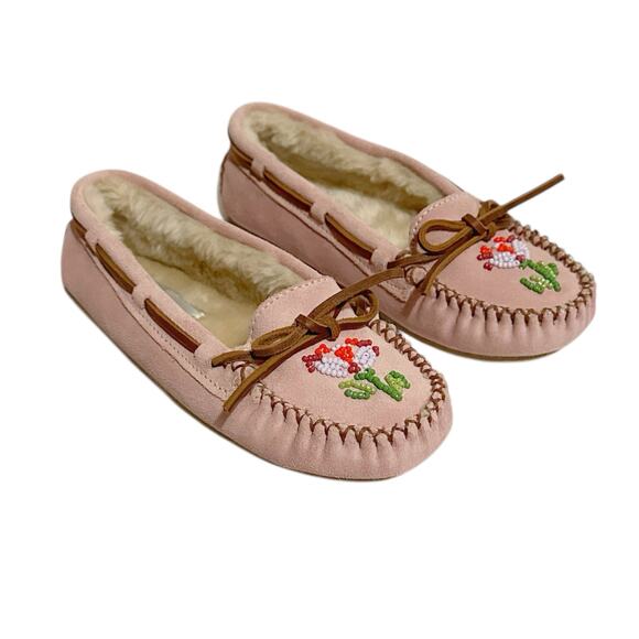 Minnetonka Ziigwan Waabigwan Moccasin Blush Pink Lined Size 7 - Picture 1 of 7
